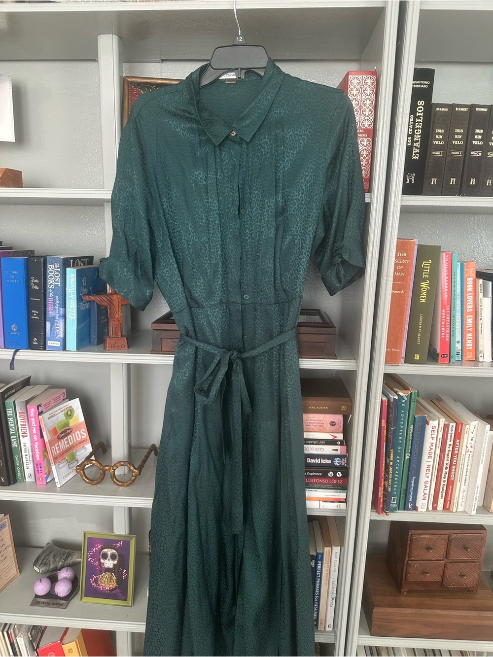 Calvin Klein Jeans Emerald Green Maxi Shirt Dress with Waist Tie